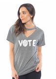 fabulous people election cutout choker v-neck "vote" women's tee (heather grey/white)